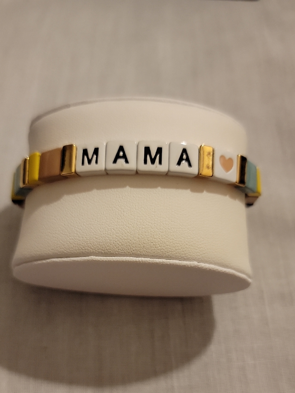 Origami "Mama" Tile Bracelet with Gold Accents - White, Yellow & Light Blue